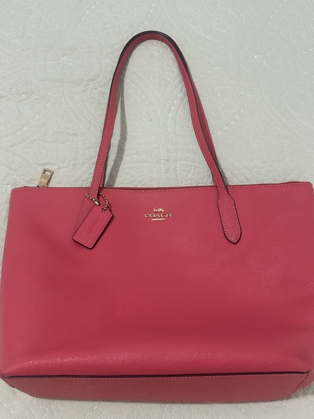 Coach Bright Pink Leather Tote with Gold Logo